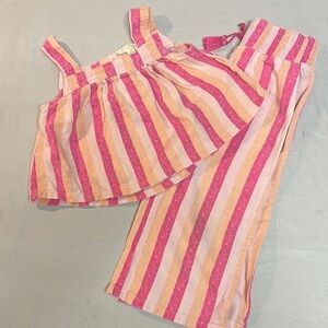 ⭐️ Jessica Simpson Pink and Orange Pajama Set with Striped Sleeveless Top